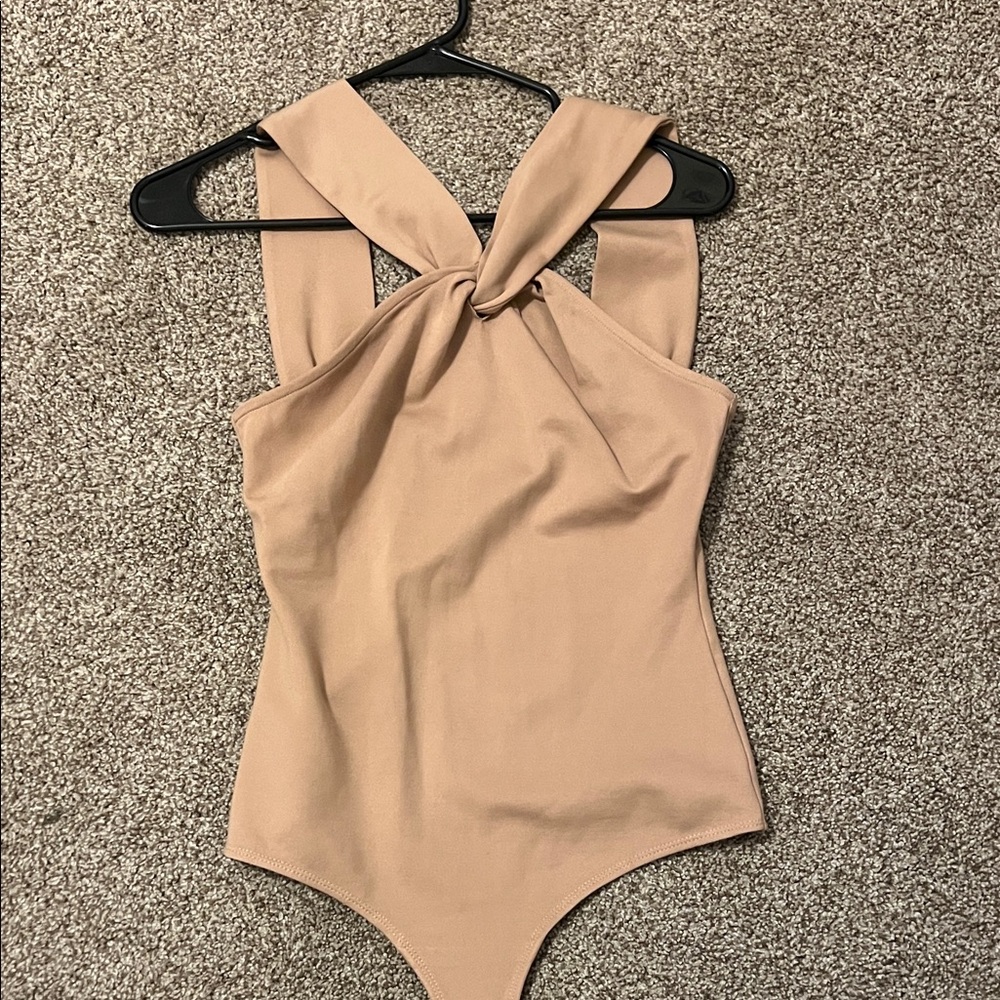 Lovers + Friends Knot Front Tan Bodysuit
